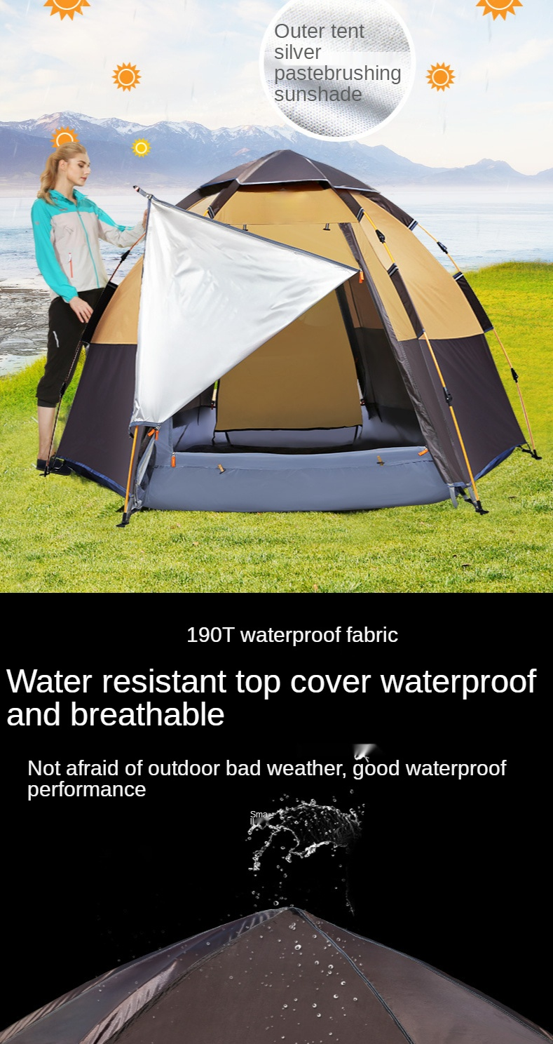 Cheap Goat Tents Outdoor Hexagonal 3 4 People Multi Person Automatic Rainproof Camping Family Leisure Tent Upgrade Tents 